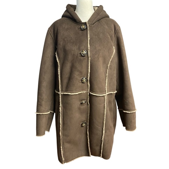 Coldwater Creek Coat Brown Faux Shearling Suede Fur Size XL (16) Winter Jacket - Picture 4 of 14